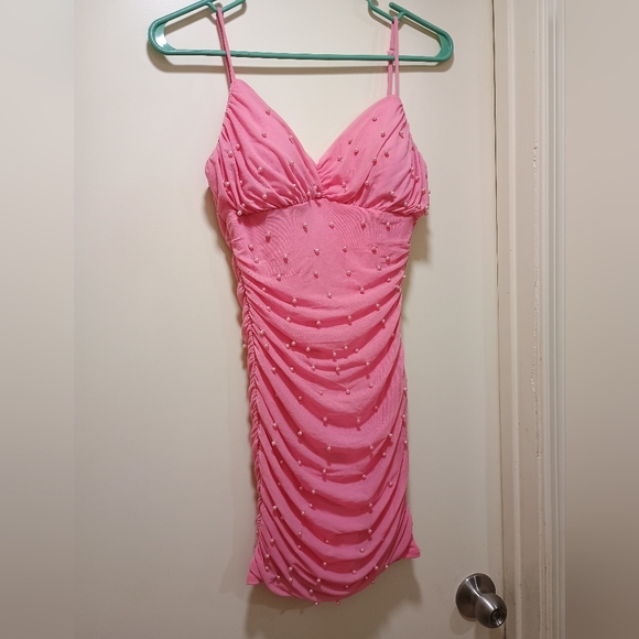 privy Dresses & Skirts - Privy Noel Pearl Mesh Ruched Mini Dress